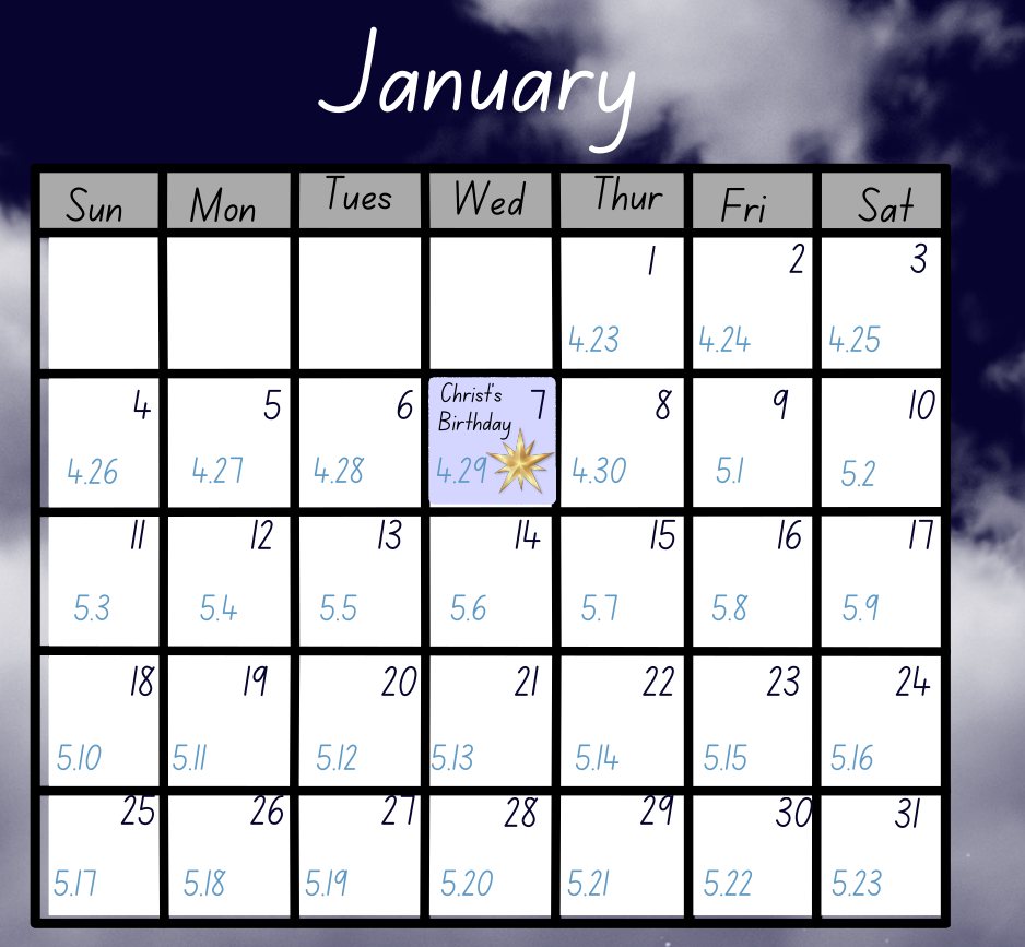 Heavenly Roots Calendar, January